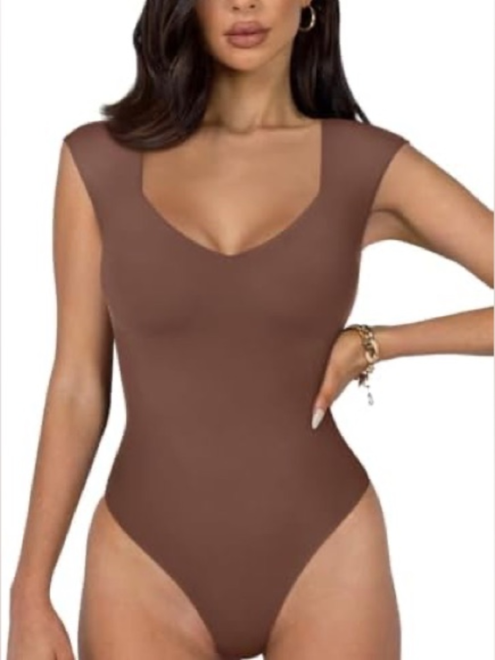 NWOT AVIDLOVE Super Soft & Stretchy Solid Brown Scoop Neck Short Sleeve Bodysuit